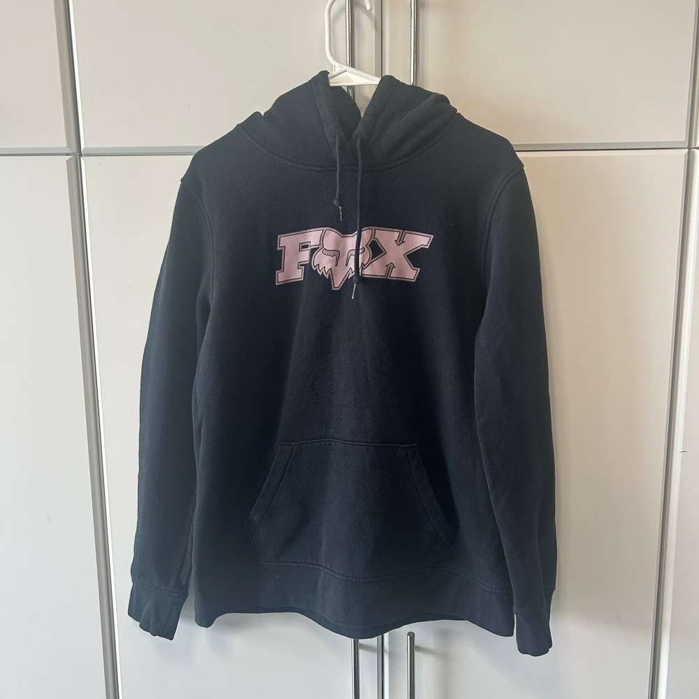 Fox Racing Mens Pullover Hoodie Black Pink Logo Graphic Sweatshirt XL